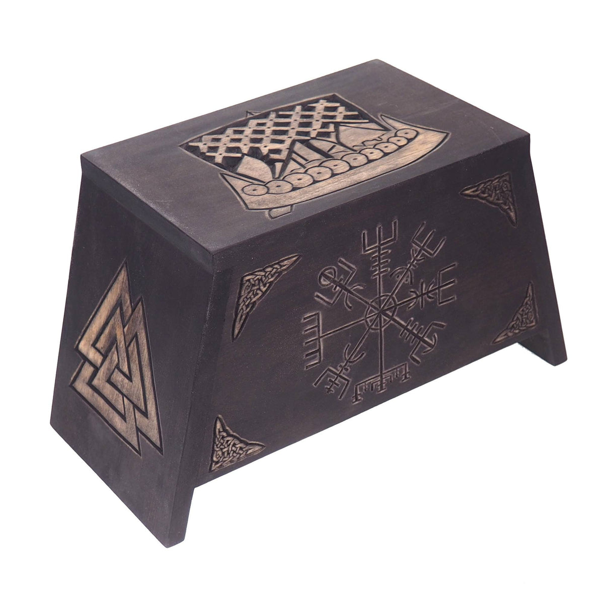 Viking Personalized Wood Urn with Runic Compass, Viking ship, Wooden Memorial Box Carved , Cremation Urns,  Boxes For Burial, Viking, pagan