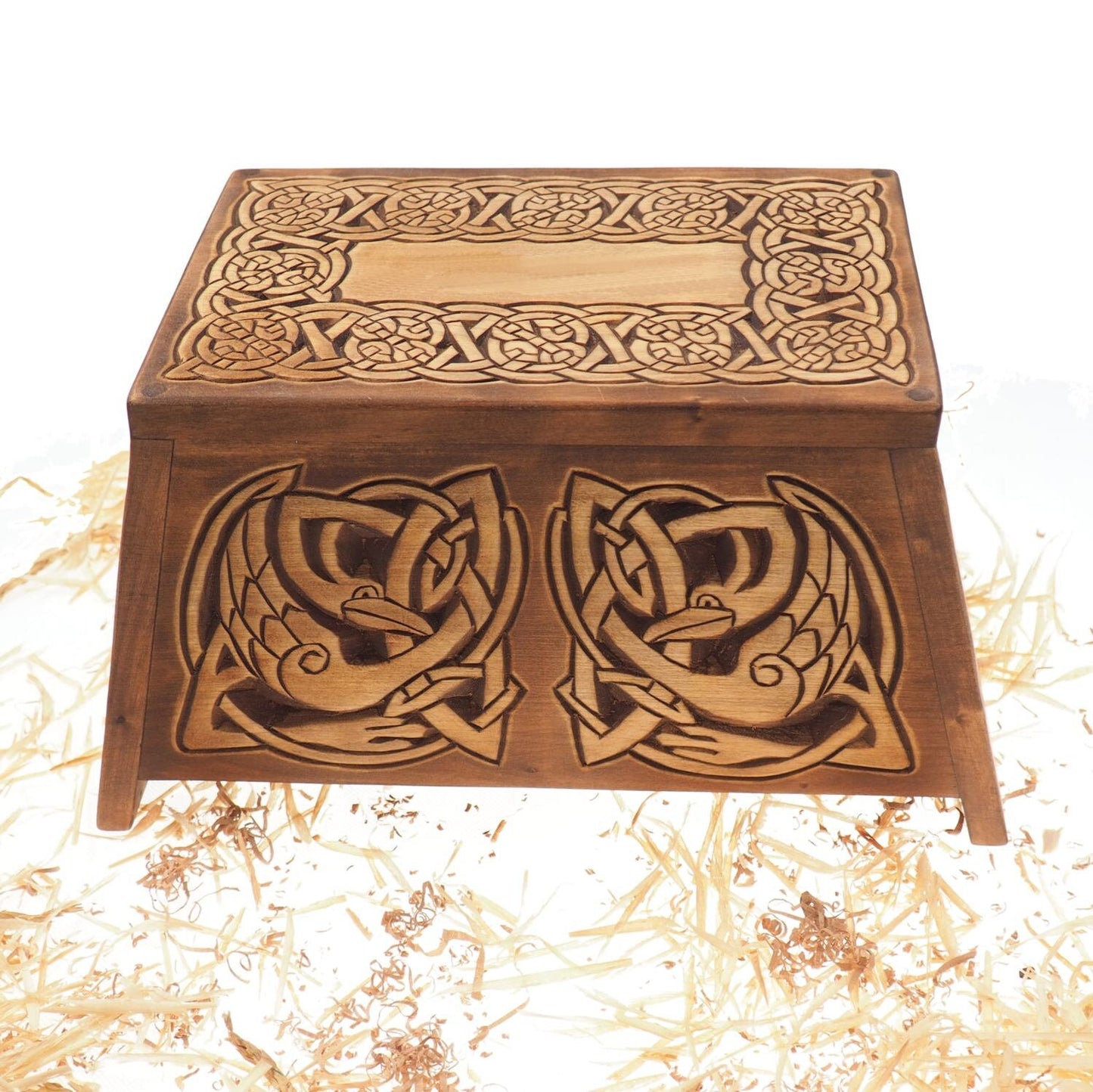 Celtic Wooden Urn For Human Ashes, Wooden Memorial Box, Hand Carved, Keepsake Cremation Urns, Cremation Boxes For Burial, Celtic pagan