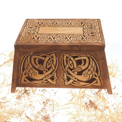 Celtic Wooden Urn For Human Ashes, Wooden Memorial Box, Hand Carved, Keepsake Cremation Urns, Cremation Boxes For Burial, Celtic pagan