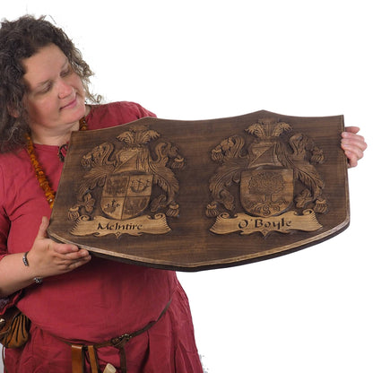 Personalized  Double Family Arms Crest, Hand Carved, Coat of Arms, Custom, Family Shield, Wooden Emblem, Wedding Wood Art, Heraldic