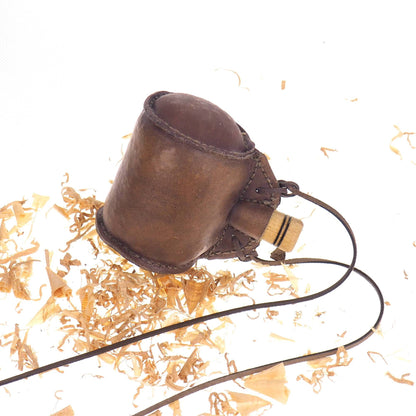 Bright Leather Small Barrel Waterskin, hand crafted, medieval wine skin with wooden stopper, leather flask bladder, ALL NATURAL