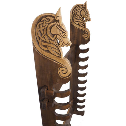 Viking personalized Wall Stand for Weapons, weapon rack with wolf head, hanging weapon holder , norsk style, medieval decor, Larp and SCA,