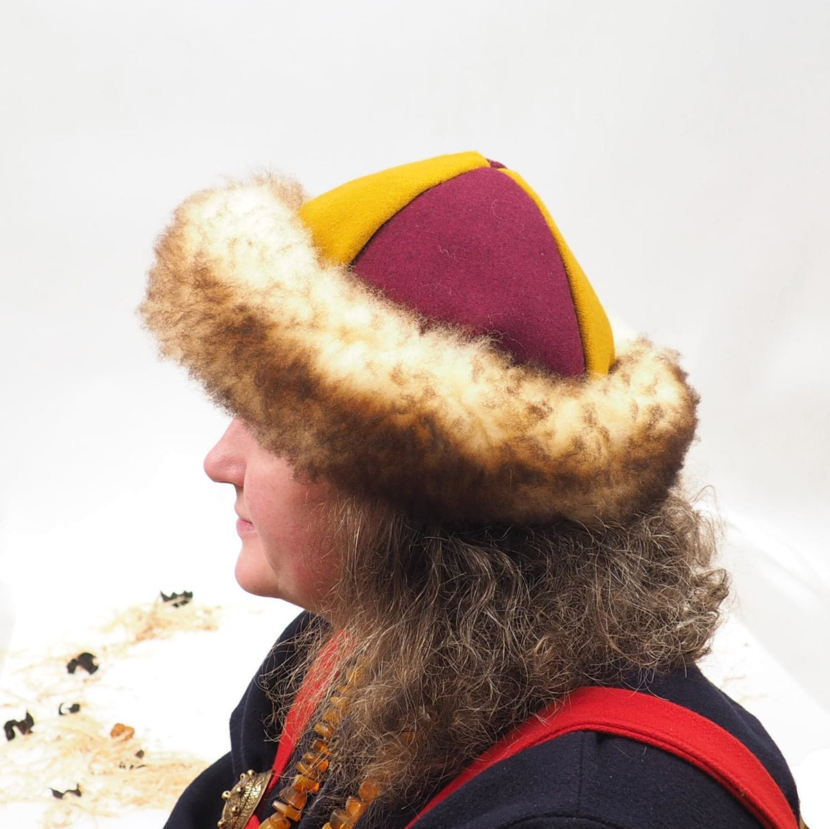 Viking wool hat, hand sewn, wool and sheep, larp, medieval, sca, unisex hat, Woolen headdress viking fur Mongol Slavic Viking clothing