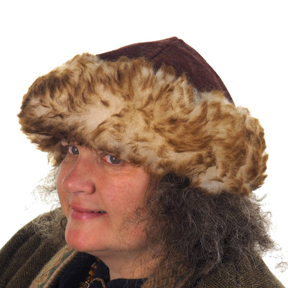 Viking violet wool hat, hand sewn, wool and sheep, larp, medieval, sca, unisex hat, Woolen headdress viking fur Slavic Viking clothing