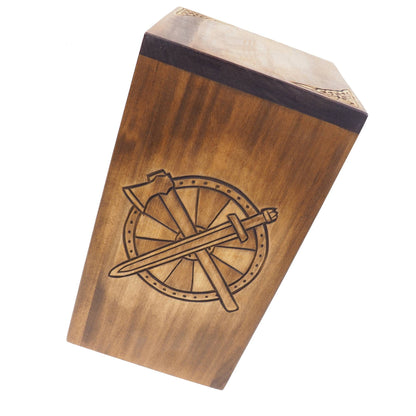 Personalized Wood Urn with viking shield sword and axe, For Human Ashes, Wooden Memorial Box, Carved Keepsake Cremation Urns,  Viking style