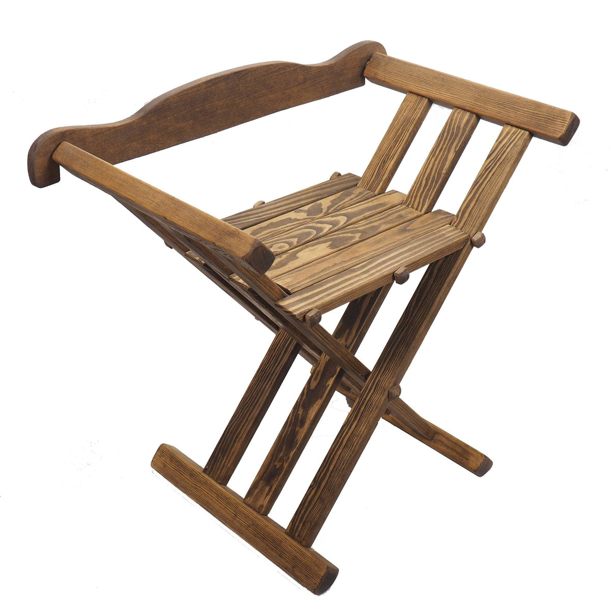 Old dark oak color Wooden medieval viking folding chair with back support, Personalized color