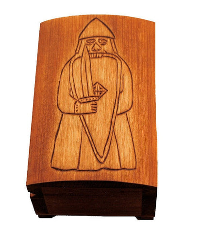 Wooden historical jewelry box with berserker of Lewis chesmenn