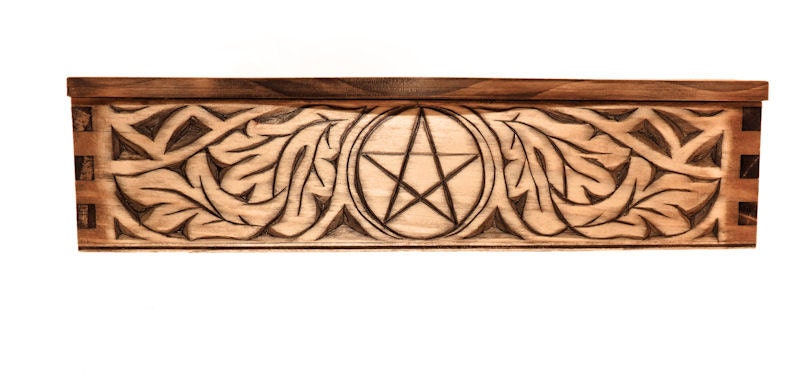 Hand carved medieval bureau box with pentagram pattern