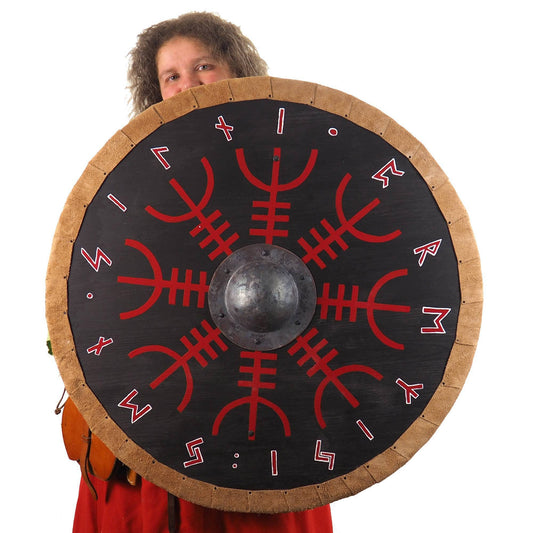 Aegishjalmur (RED) with runes (White) Viking Shield Pattern, Norsman shield, Wall decor, Larp and reenactment, SCA ready, black shield