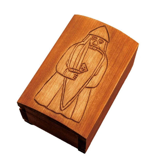 Wooden historical jewelry box with berserker of Lewis chesmenn