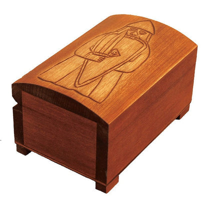 Wooden historical jewelry box with berserker of Lewis chesmenn
