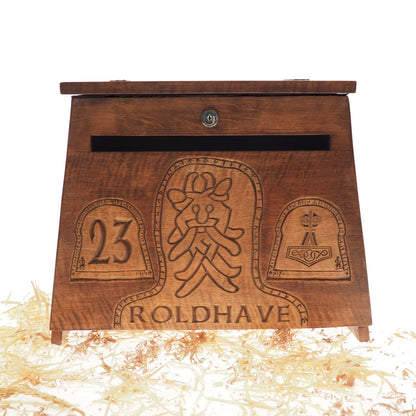 Big Personalised Viking MailBox,  Wooden Wall Mount,  CardBox with Key, Hanging Post Box with a slot, Housewarming Gift, Wedding Gift