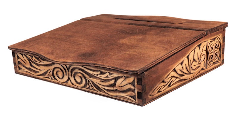 Hand carved medieval bureau box with pentagram pattern