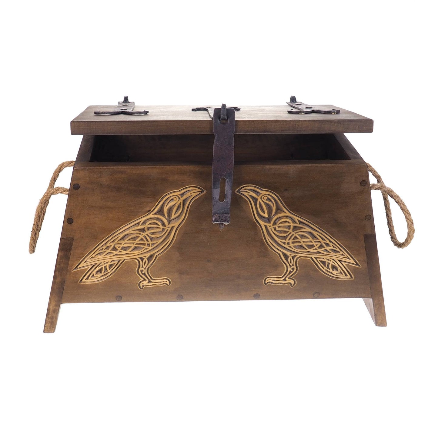 Raven Personalized Viking Chest, hand carved, Norse pattern box, chest with forged fittings, wedding gift, SCA and Larp, treasure chest