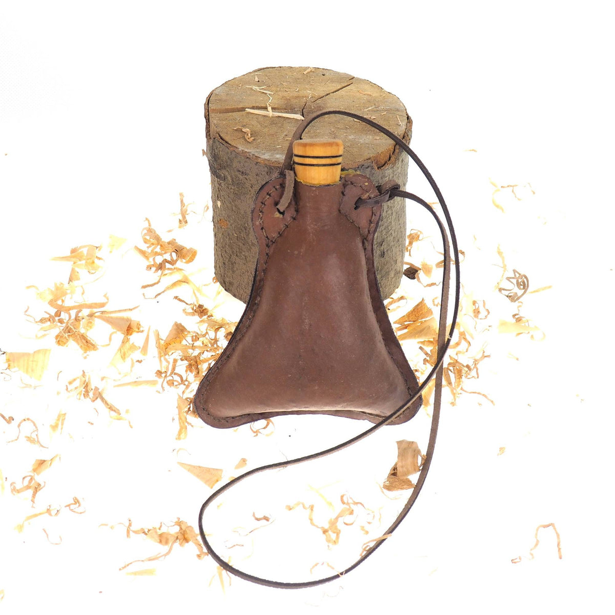 Bright Leather Small hand crafted authentic medieval wine skin with wooden stopper leather flask bladder ALL NATURAL