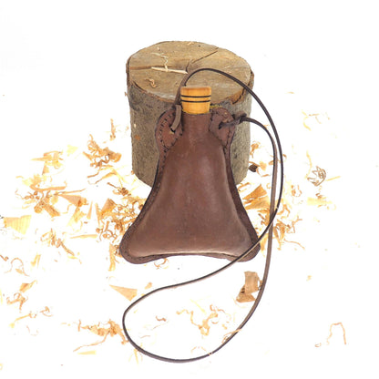 Bright Leather Small hand crafted authentic medieval wine skin with wooden stopper leather flask bladder ALL NATURAL