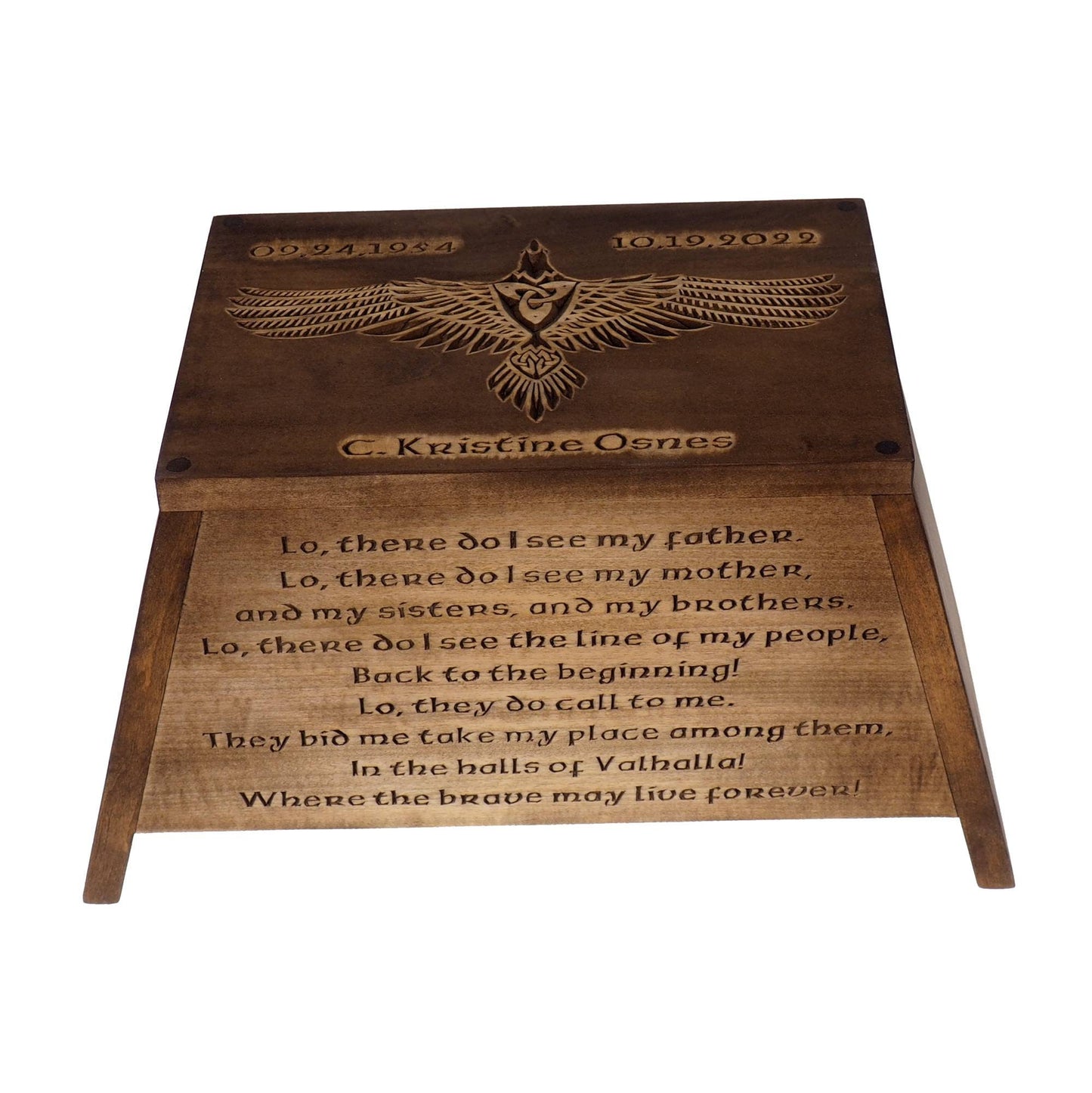 Viking Personalized Wood Urn with Raven, Viking ship, Wooden Memorial Box Carved , Cremation Urns,  Boxes For Burial, Viking, pagan, prayer