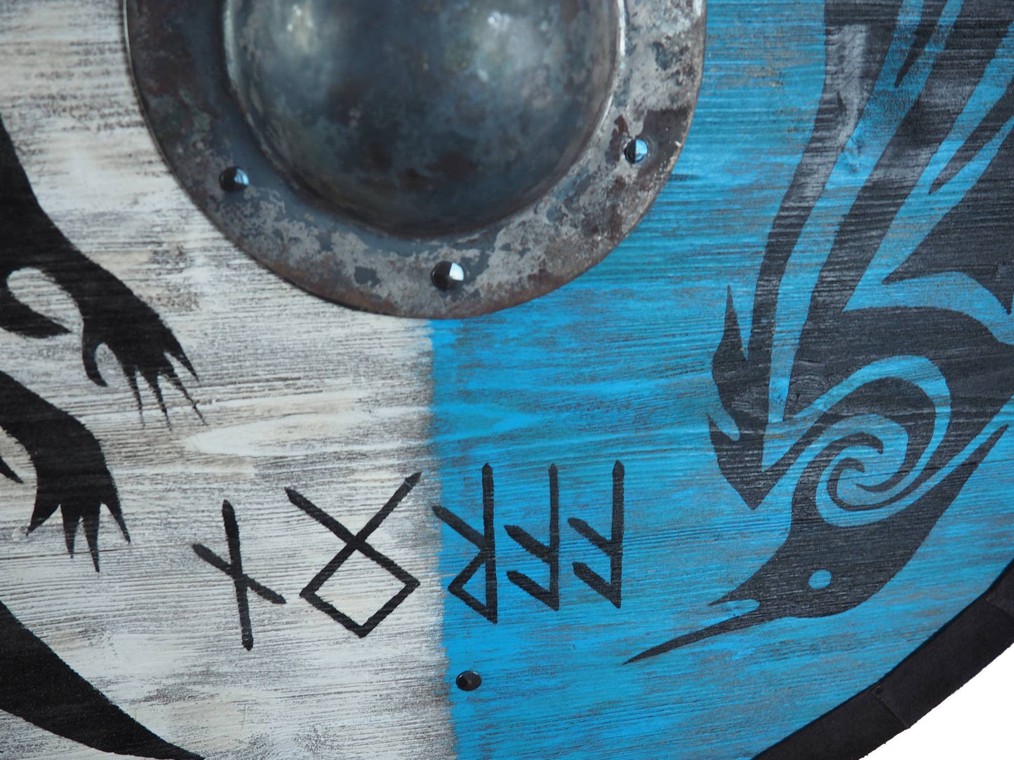 Double Ravens Personalized Viking Shield, Norsman shield, Wall decor, Larp and reenactment, SCA ready, black shield, Valhalla pattern