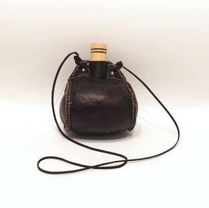 Small hand crafted authentic medieval wine skin with wooden stopper leather flask bladder ALL NATURAL