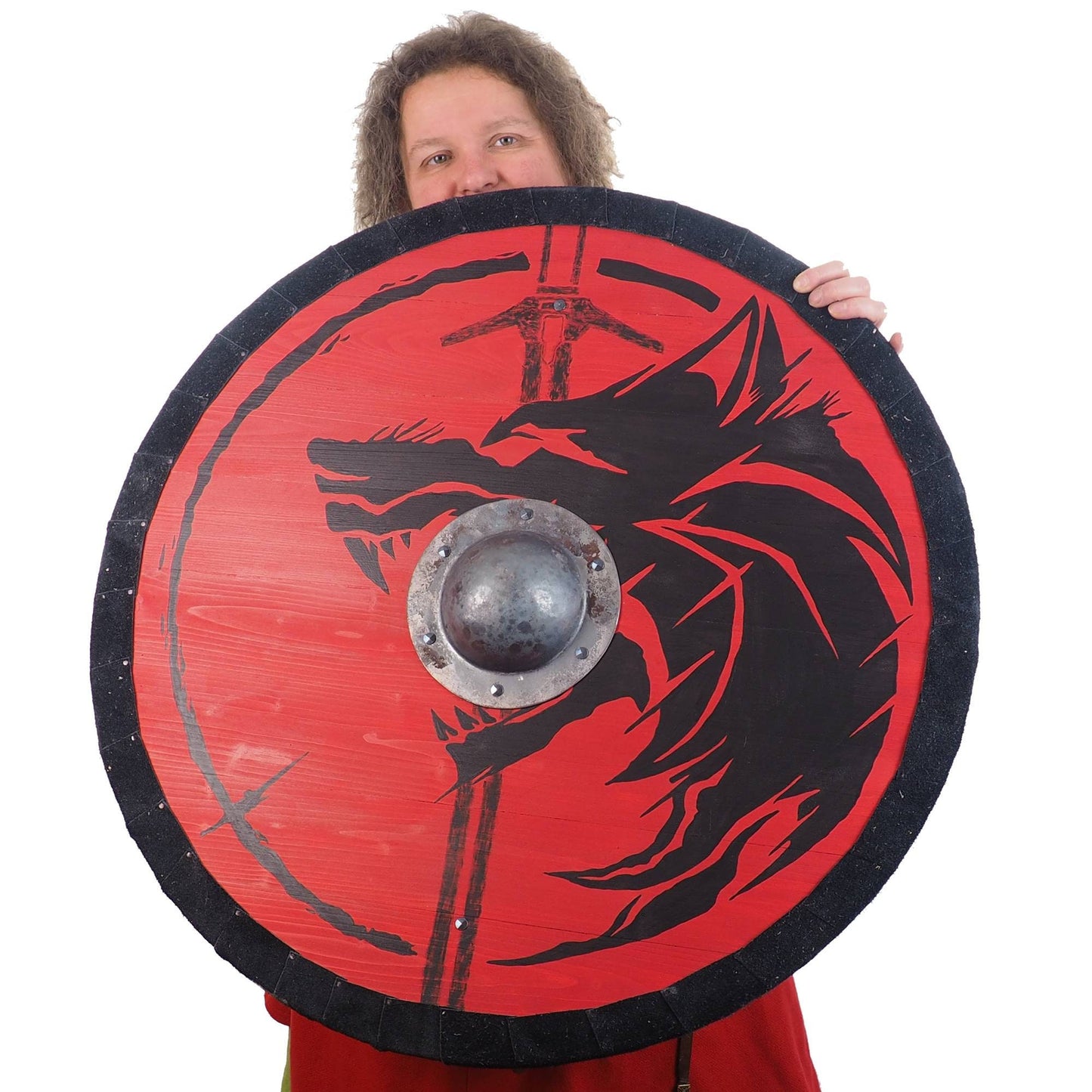 Personalized Red Wolf and Sword Viking Shield Pattern, 30 inch, Norsman shield, Wall decor, Larp and reenactment, SCA ready, witcher