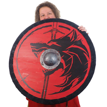 Personalized Red Wolf and Sword Viking Shield Pattern, 30 inch, Norsman shield, Wall decor, Larp and reenactment, SCA ready, witcher