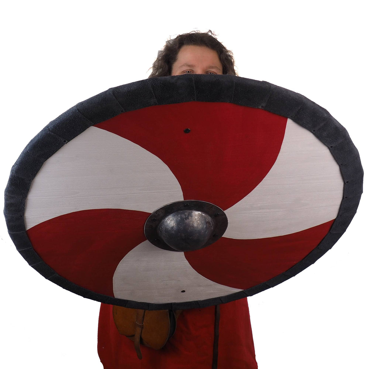 Red and white Viking Shield Pattern,cross pattern,  Norsman shield, Wall decor, Larp and reenactment, SCA ready, black shield