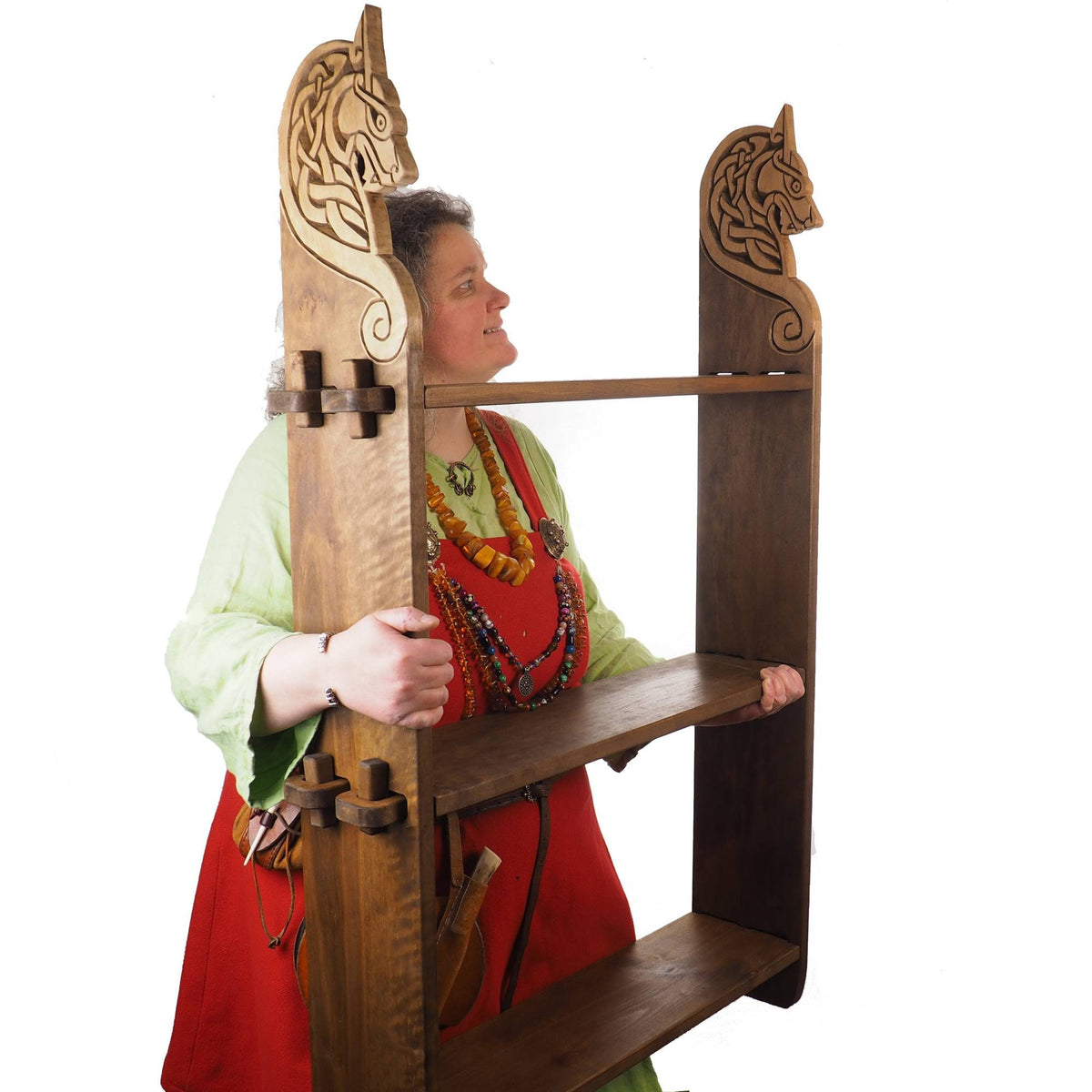 Viking personalized three-shelf bookcase , Wall shelf with wolf head, hanging book shelf , norsk style, medieval decor, Larp and SCA,