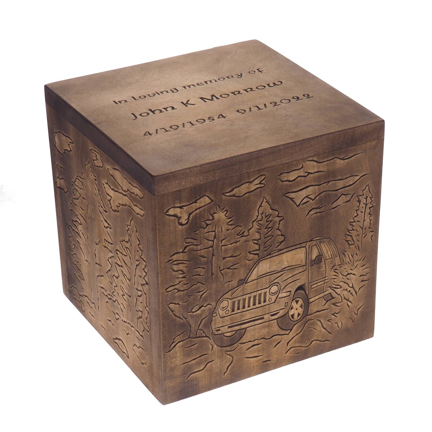 Square Personalized Wood Urn For Human Ashes, Wooden Memorial Box, Carved Keepsake Cremation Urns, Cremation Boxes For Burial