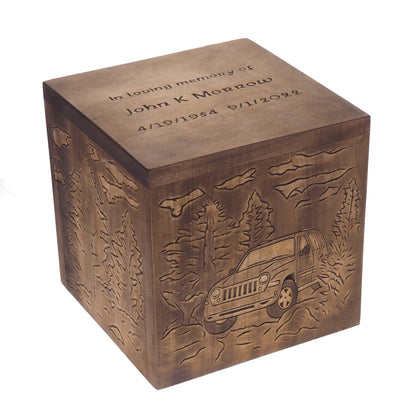 Square Personalized Wood Urn For Human Ashes, Wooden Memorial Box, Carved Keepsake Cremation Urns, Cremation Boxes For Burial