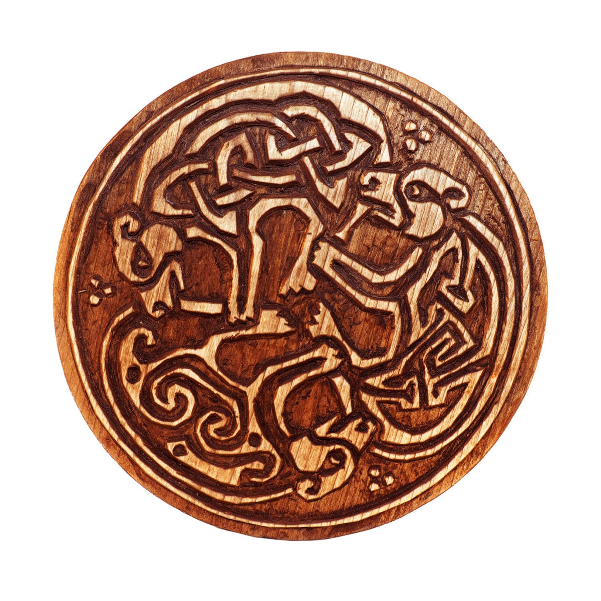 Wooden Hand Carved 3 Dogs Book of Kells Wall Hanging, Three wolves wall carving, celtic art, celtic room decoration, medieval art, norse