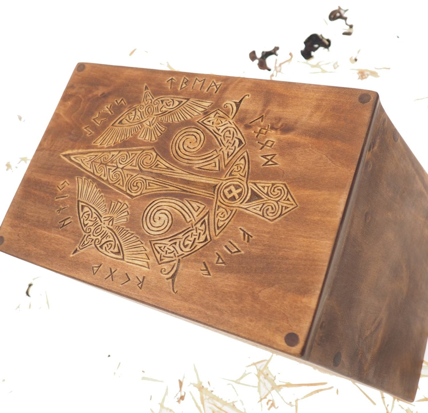 Viking Personalized Wood Urn For Human Ashes, Wooden Memorial Box Carved , Keepsake Cremation Urns, Cremation Boxes For Burial, Viking pagan