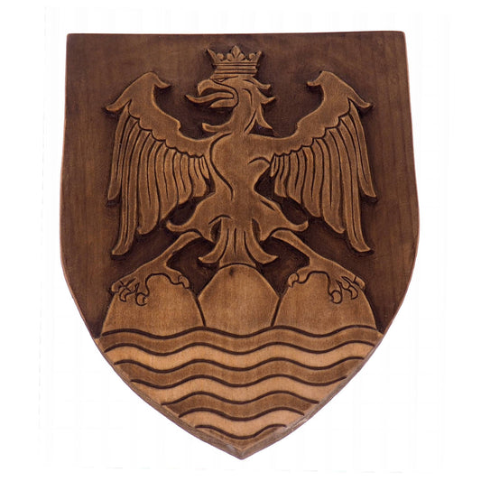Personalized City Crest, Hand Carved, Coat of Arms, Custom, Family Shield, Wooden Emblem, Wedding Wood Art, Heraldic, Woodcraft