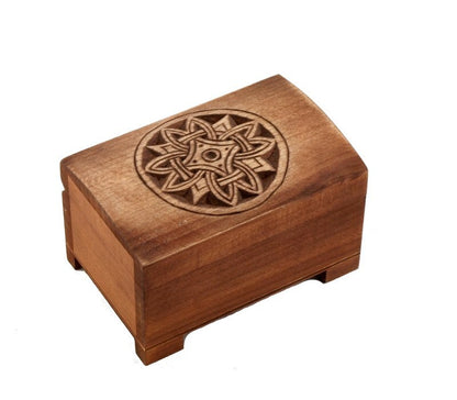 wooden historical jewelry box with solar pattern