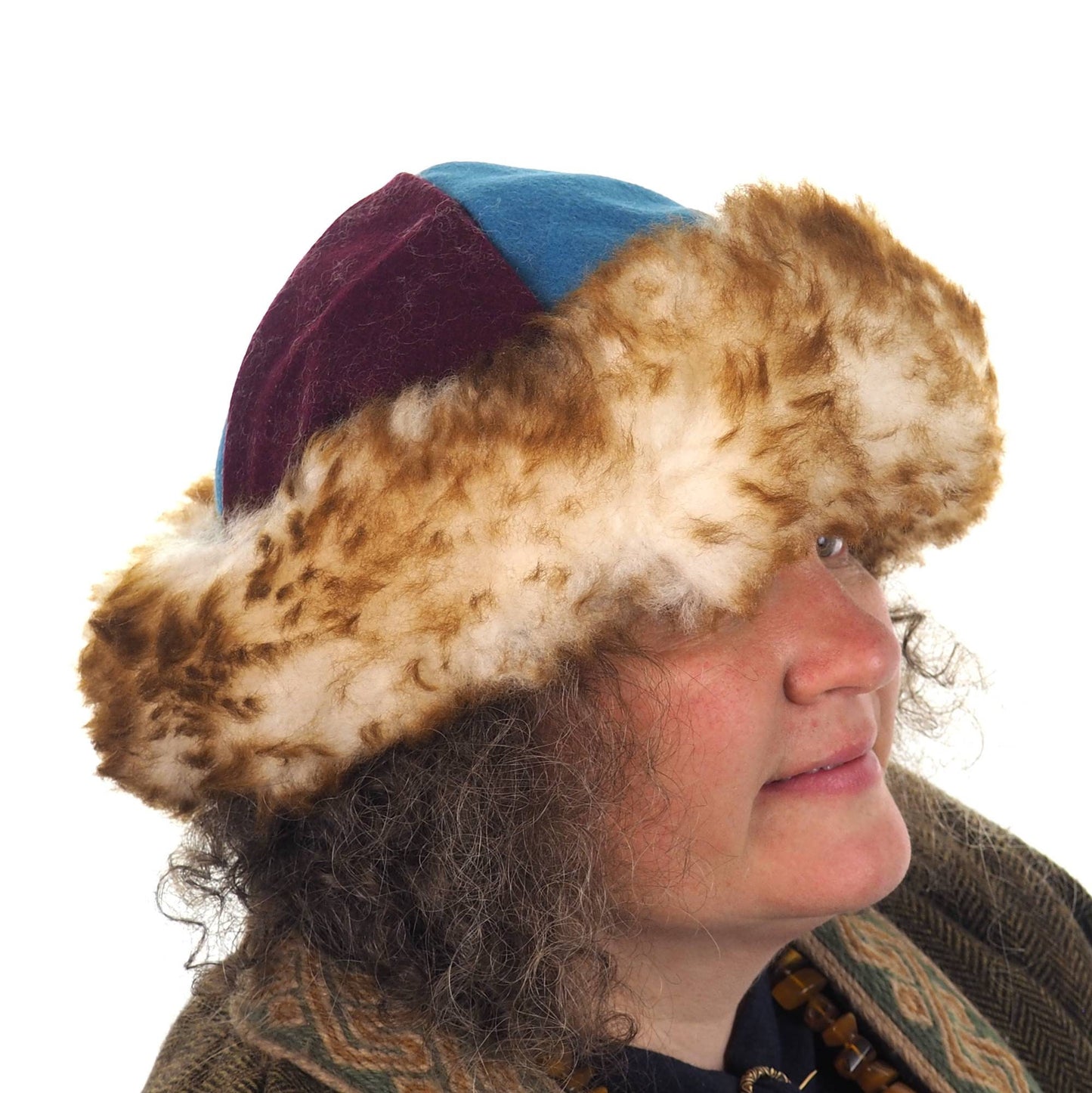 Viking wool hat, blue violet, hand sewn, wool and sheep, larp, medieval, sca, unisex hat, Woolen headdress viking, Slavic Viking clothing