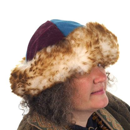 Viking wool hat, blue violet, hand sewn, wool and sheep, larp, medieval, sca, unisex hat, Woolen headdress viking, Slavic Viking clothing