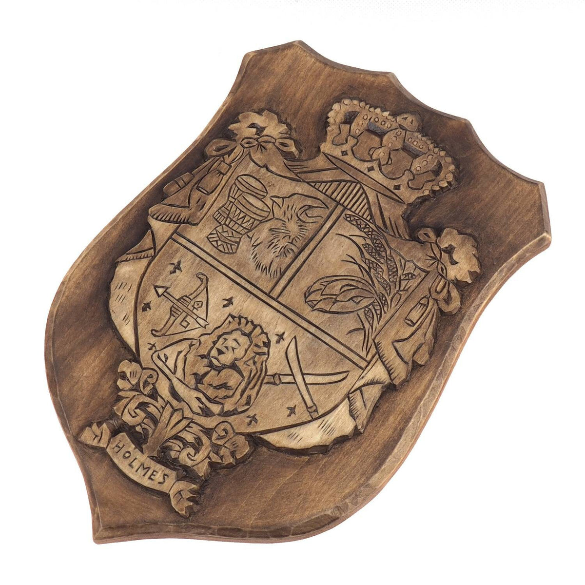 Personalized Family Crest Top Crown, Hand Carved, Coat of Arms, Custom, Family Shield, Wooden Emblem, Wedding Wood Art, Heraldic, Woodcraft