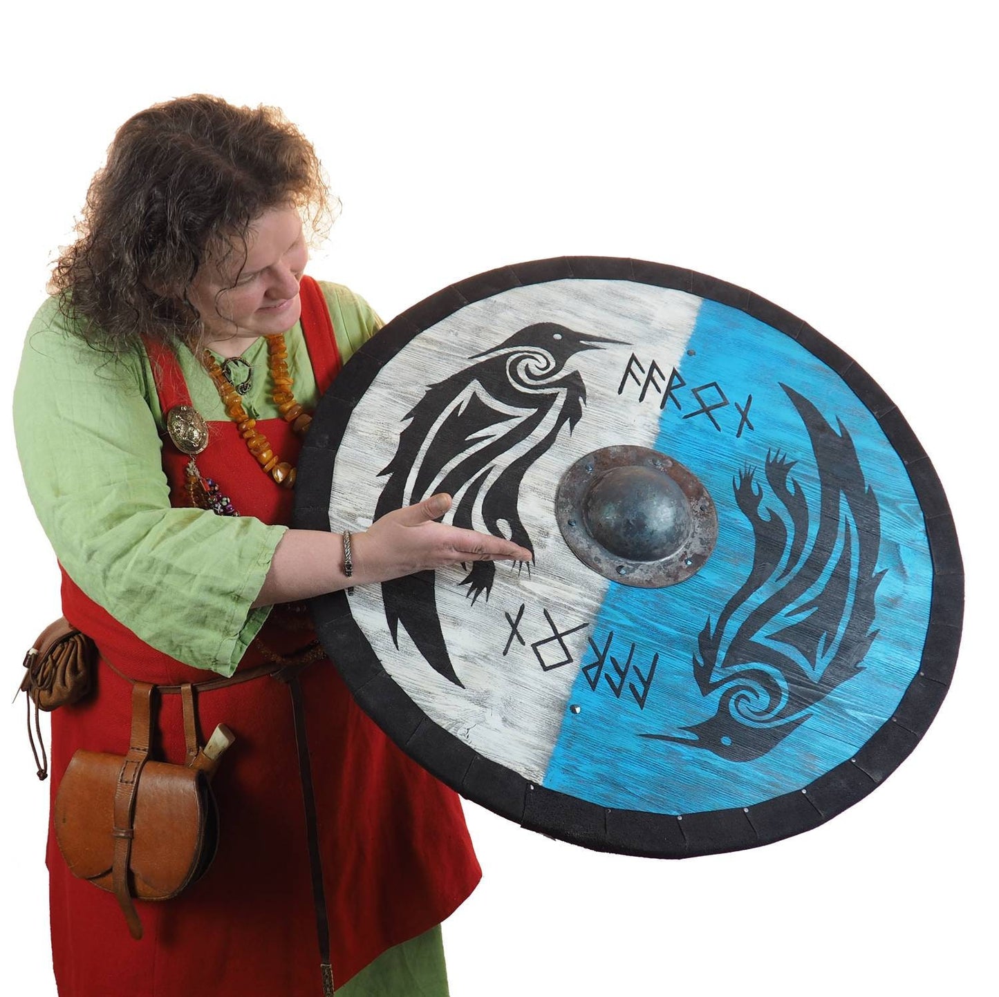 Double Ravens Personalized Viking Shield, Norsman shield, Wall decor, Larp and reenactment, SCA ready, black shield, Valhalla pattern