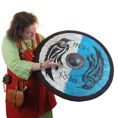 Double Ravens Personalized Viking Shield, Norsman shield, Wall decor, Larp and reenactment, SCA ready, black shield, Valhalla pattern