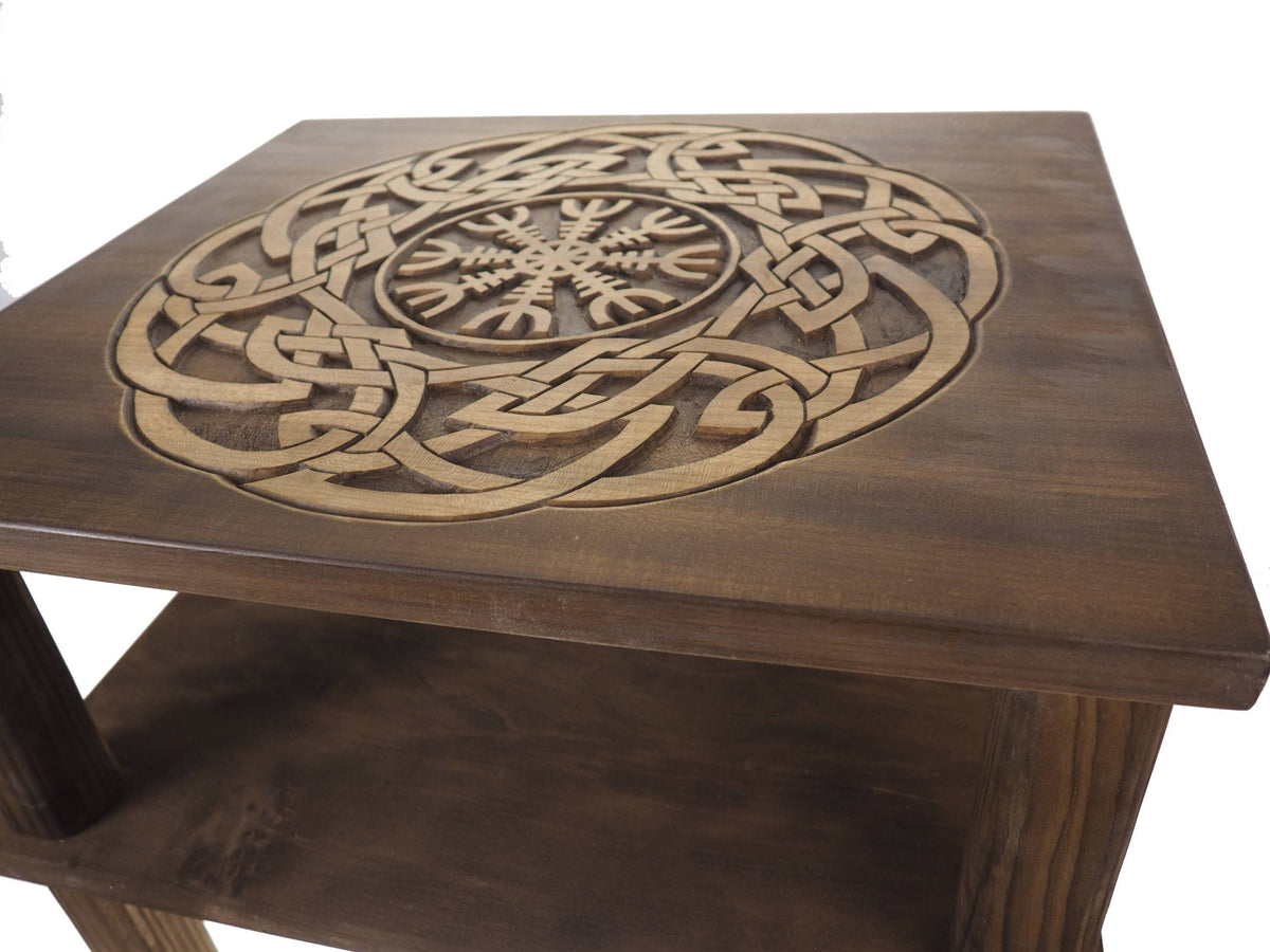 Coffee table, Aegishjalmur, Personalized, Hand Carving, Viking decor, hand carved table, Viking art, night table, Norse, Scandinavian,Norway