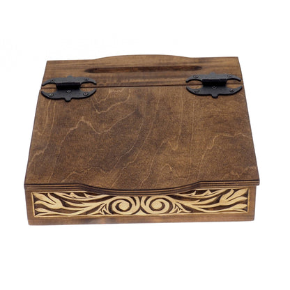 Personalized Hand carved medieval bureau box, wooden desk,  hand carved writer place, medieval, SCA, LARP, reneaccment and fantasy equipment