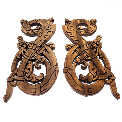 Wooden Hand Carved Dragons,  Ringerike Style, personalized, Double set, viking wall decor, viking room decoration, viking art, norse