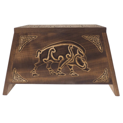 Viking Personalized Wood Urn with Celtic boar,  Memorial Box Carved , Keepsake Cremation Urns, Cremation Boxes For Burial, Celtic, pagan