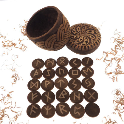 Viking Rune Set in hand carved Box with Solar protection Norse Runes Elder Futhark Runes Asatru Runes Divination Runes Runes box viking
