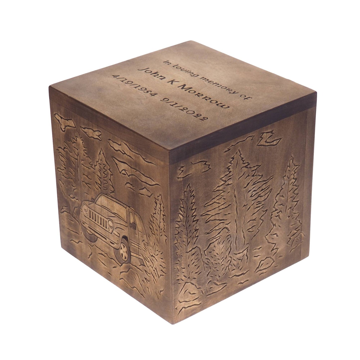 Square Personalized Wood Urn For Human Ashes, Wooden Memorial Box, Carved Keepsake Cremation Urns, Cremation Boxes For Burial