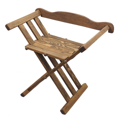 Old dark oak color Wooden medieval viking folding chair with back support, Personalized color