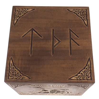 Square Personalized Wood Urn, Aegishjalmur, For Human Ashes, Wooden Memorial Box, Carved Keepsake Cremation Urns, Medieval Viking style