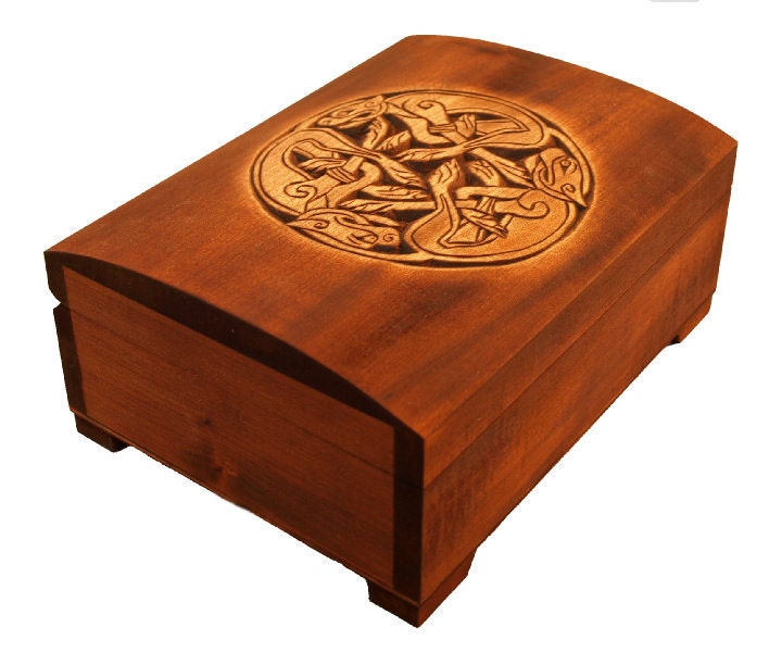 Wooden historical jewelry box with Celtic Ornament from Book of Kells