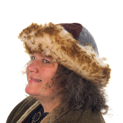 Viking gray violet wool hat, hand sewn, wool and sheep, larp, medieval, sca, unisex hat, Woolen headdress viking fur Slavic Viking clothing