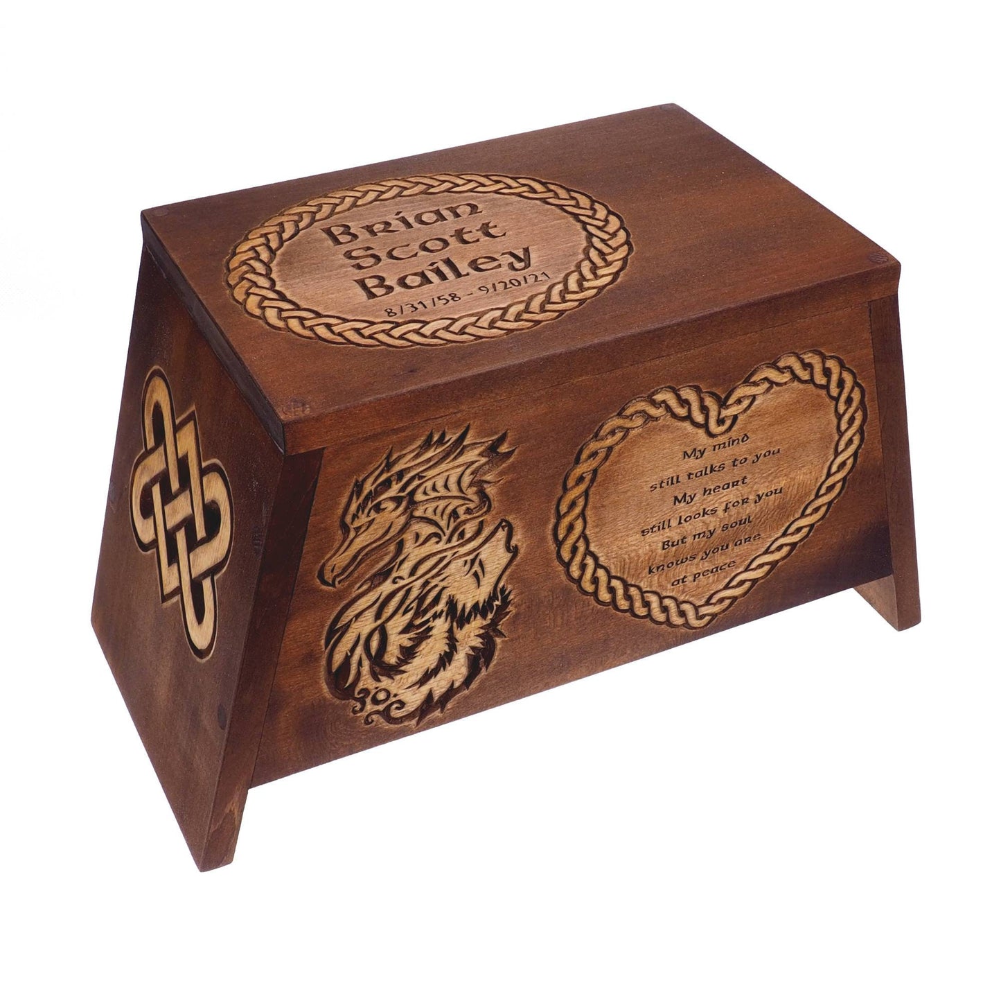 Personalized Tribal Motive Wooden Urn For Human Ashes, Wooden Memorial Box, Hand Carved, Keepsake Cremation Urns, Cremation Boxes For Burial