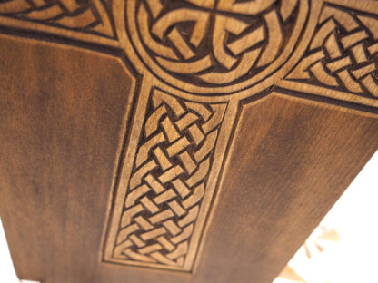 Personalized Wood Urn with simple Cross, For Human Ashes, Wooden Memorial Box, Carved Keepsake Cremation Urns, Medieval Viking style